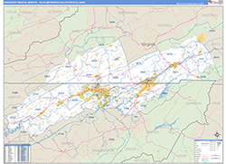 Kingsport-Bristol-Bristol Metro Area Wall Map Basic Style 2026